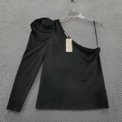 NWT Nation LTD Sabrina One Shoulder Party Tee Top Medium Black Women Puff Sleeve