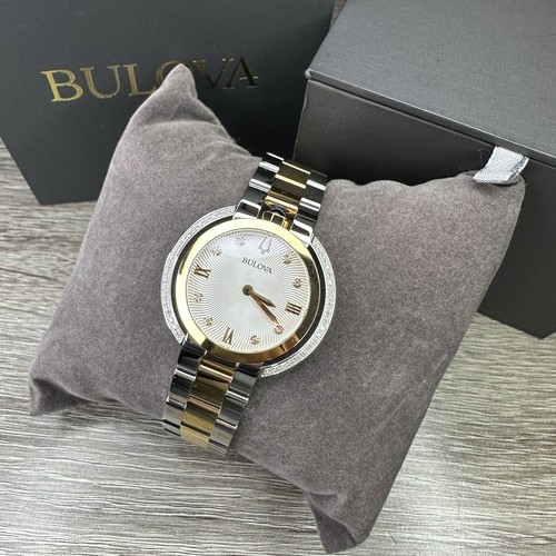 Pre-owned Bulova New✅50 Diamonds✅  Rubaiyat Silver Rose Gold Steel Watch 35mm 98r247 $995