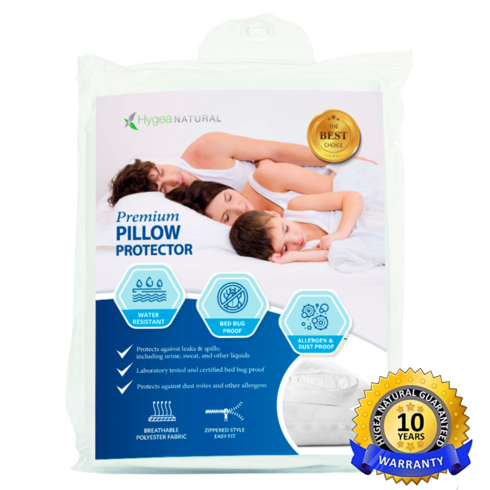 Hygea Natural King size Pillow Protectors, Bed Bug proof pillow covers, 2 Pack