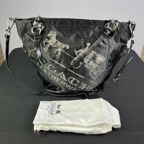 希少✨OLD COACH Tote bag one shoulder USA Coach Alex Op Art Quilted Printed Tote Bag Purse Black 14277