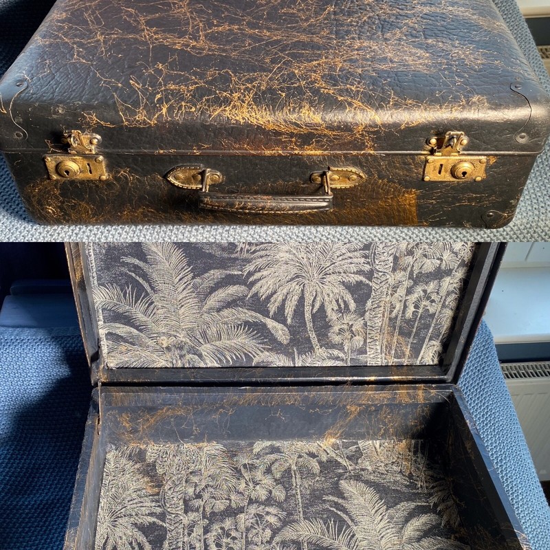 Koffer Gold Schwarz 50/32/17 Cm  Upcycling Antik Alt Vintage Andenkenkoffer Aufb