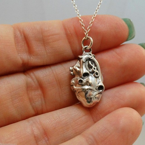 3D Anatomical Human Heart Charm Necklace - 925 Sterling Silver - Love Lifelike