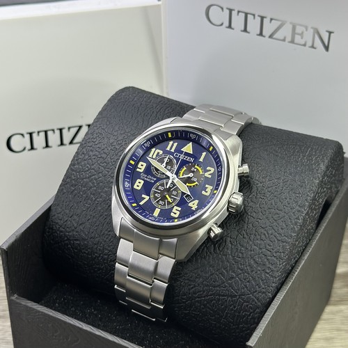 Pre-owned Citizen New✅titanium✅  Eco-drive Garrison Blue Number Dial Men's Watch At2480-57l