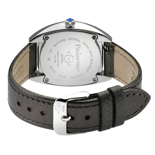 Pre-owned Gv2 By Gevril Women's 13100 Palermo Diamond Black Mop Dial Leather Swiss Watch