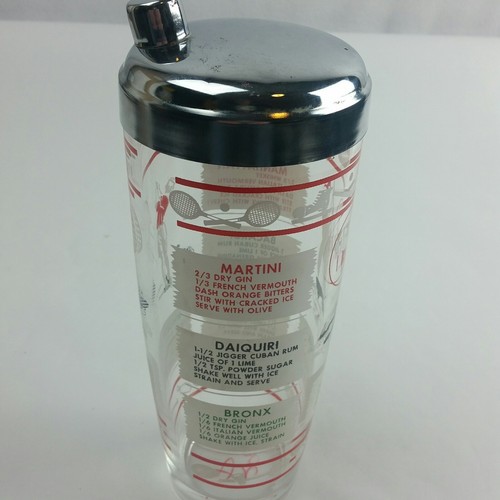 VINTAGE COCKTAIL SHAKER WITH GOLF SPORTS THEME DRINK RECIPES 1950's