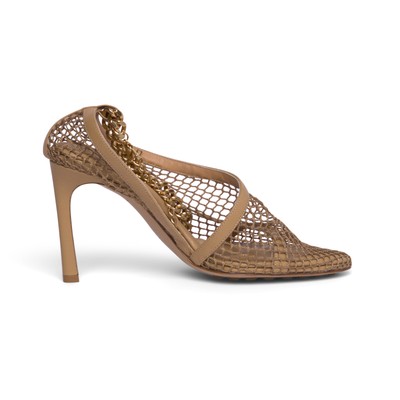 Pre-owned Bottega Veneta Chain-trimmed Mesh Sandals In Beige,gold