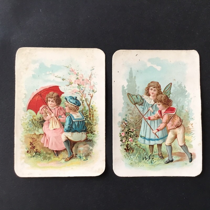 Chocolat Saintoin 2 Chromos Chasse Papillon XixÃ¨ French Victorian Scrap 19thc