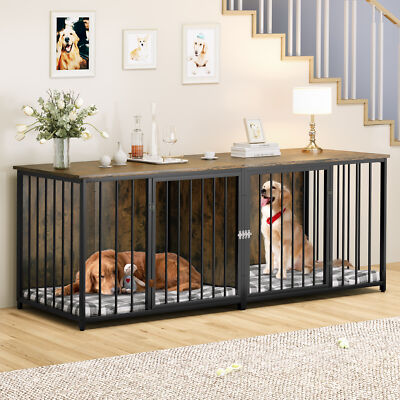 Double Dog Crate Furniture 80.2 inch Large Breed Dog Kennel w/ Divider for 2 dog