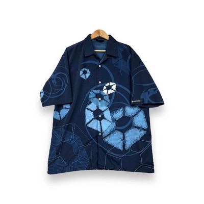 Southpole Y2K Camp Collar Bowling Shirt All Over Hip Hop Graffit Men M Blue