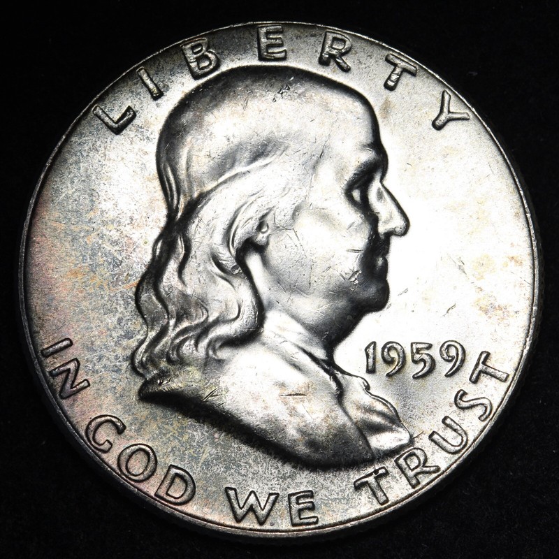 トランプ　WANTED 1959 Franklin Silver Half Dollar CHOICE BU TONED