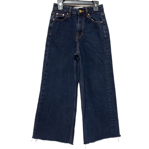 ZARA Wide Leg Jeans Size 2 Dark Wash High Rise Raw Hem