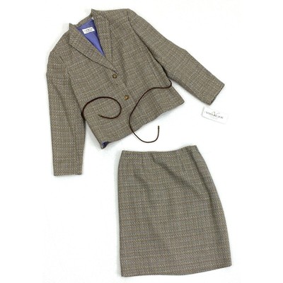 Villager Liz Claiborne 2PC Skirt Size 8 Blazer Size 12p Brown Career Job Office