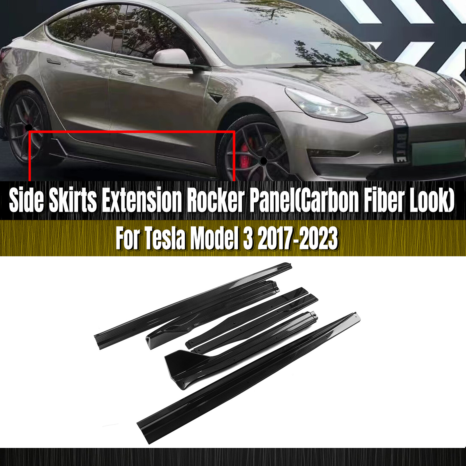 Tesla Model 3 Carbon Fiber Skirt CNNELL Right Side Skirt Rocker Panel ...