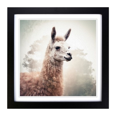Llama Double Exposure Wall Art Print Framed Canvas Picture Poster Decor
