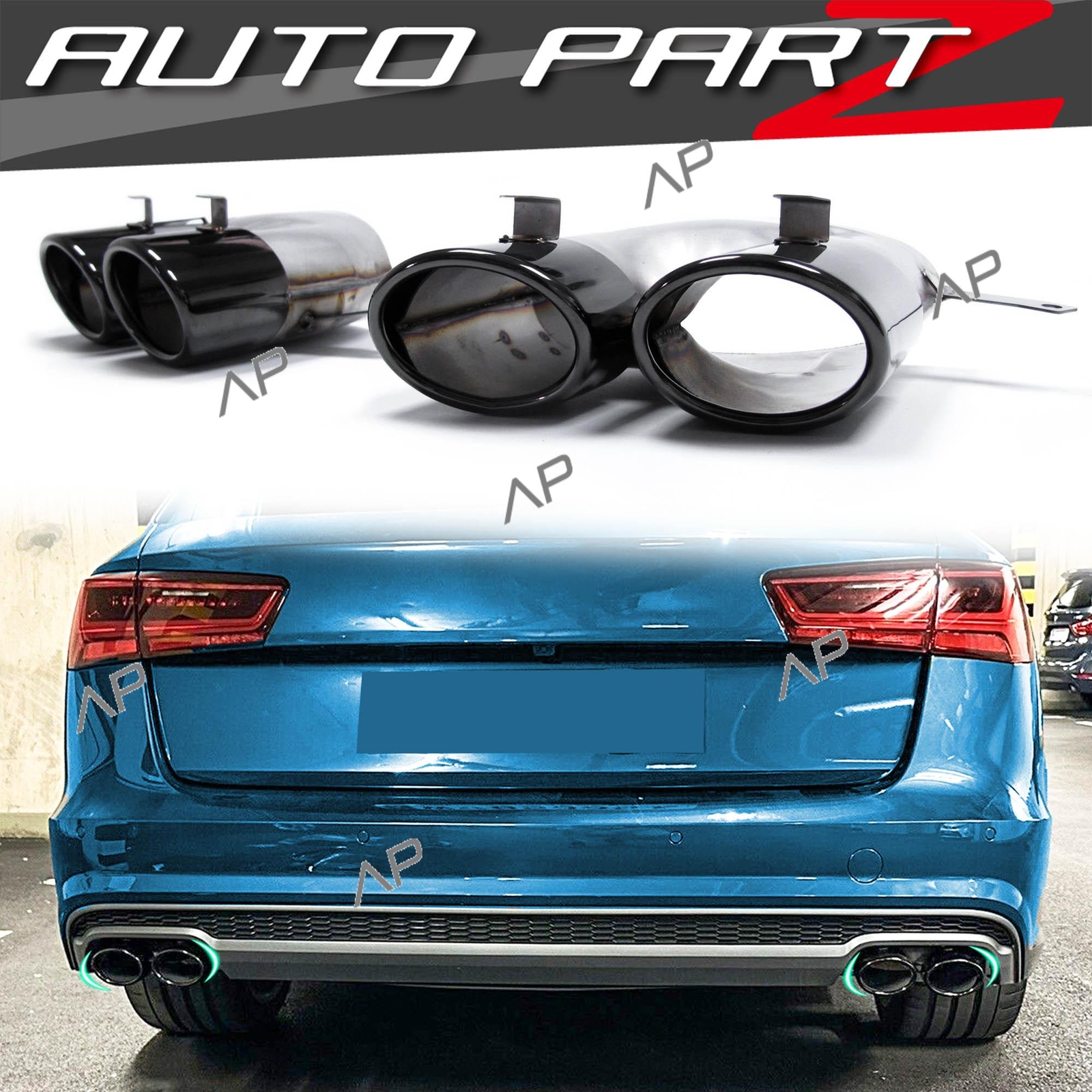 Produktbild von S6 Look Diffusor Auspuffblenden Schwarz Für AUDI A6 C8 Mit S-Line