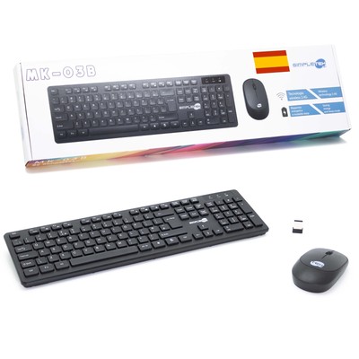Wireless Mouse and Keyboard Kit Spanish ES QWERTY Black Set M&K Spanish
