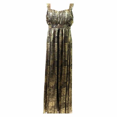Connected Apparel Womens Dress Gold Lame Split Maxi Mini Sleeveless Sz 10 NWT