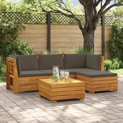 Outdoor Sofa Set with Cushion 5 Piece Brown Solid Acacia Wood