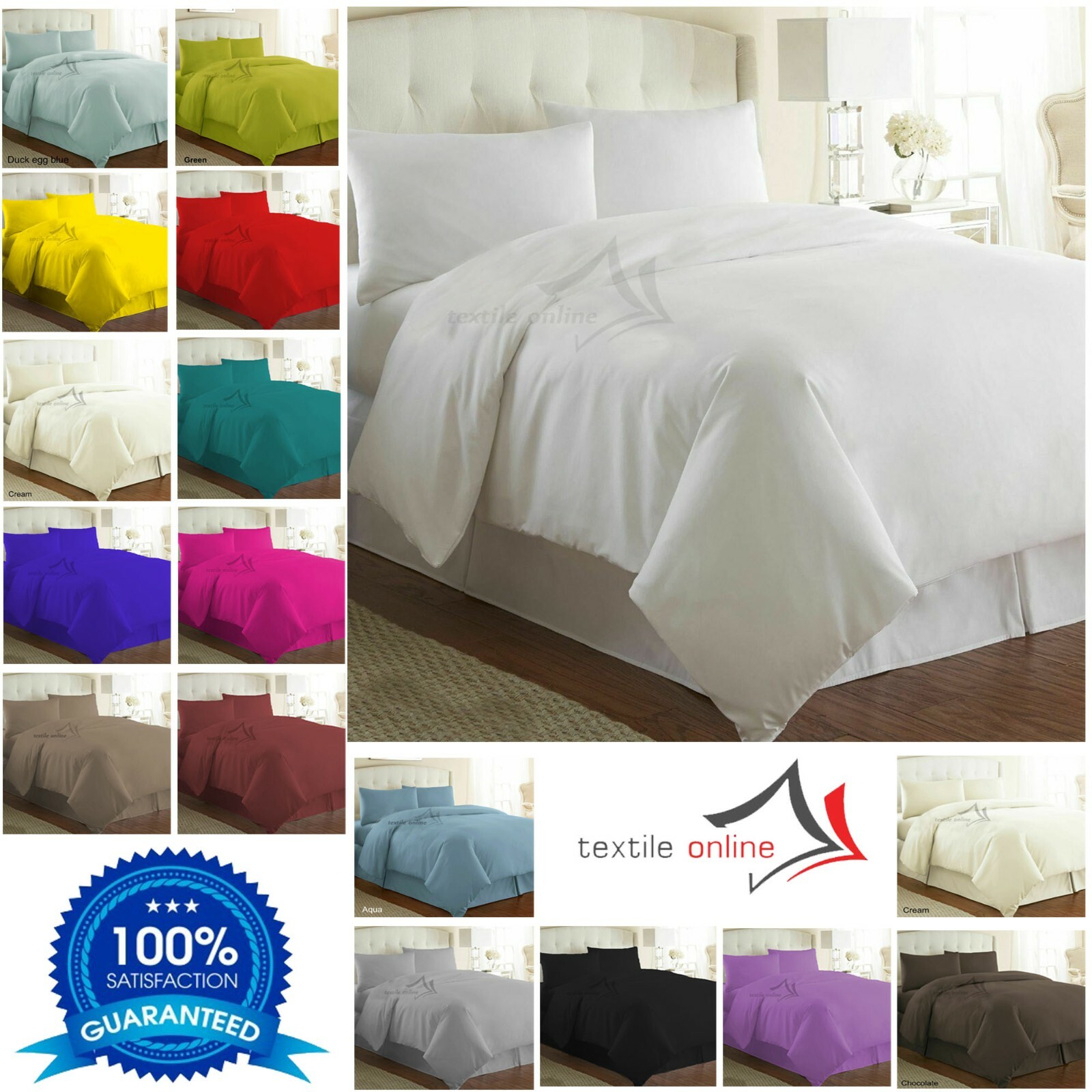 Plain Dyed Duvet Cover With Pillow Case Bedding Set Single Double