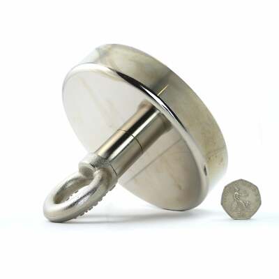 150kg pull. Strong 135mm diameter recovery / fishing magnet. M14 thread & eyelet