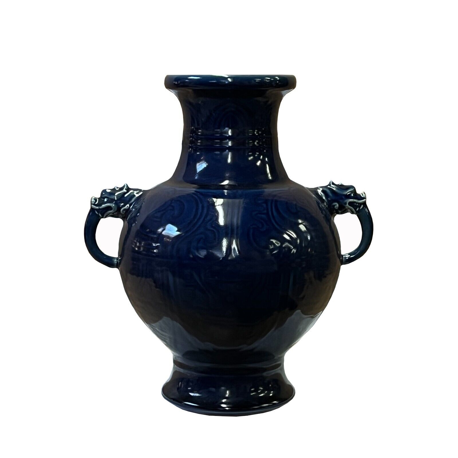 Chinese Dark Navy Blue Glaze Ceramic Dragon Ears Vase Display ws2609S Chinese Dark Navy Blue Glaze Ceramic Dragon Ears Vase Display ws2609S