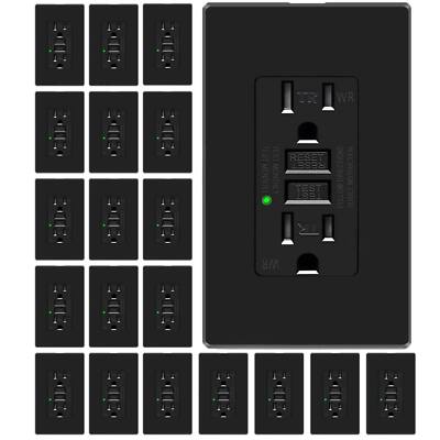 15A Amp GFCI Outlet GFI Ground Fault Circuit Receptacles TR WR ETL Black 20 Pack