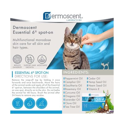 Essential 6 spot-on for Cats - Skin Care for Dandruff Dry or Oily Skin & Hair...