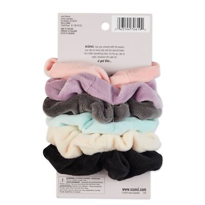 Scunci No Damage Velour Velvet Scrunchies, Assorted Pastel Colors, 6-Pieces