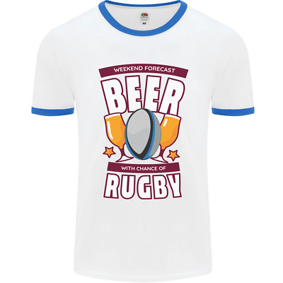 Weekend Forecast Beer Alcohol Rugby Funny Mens Ringer T-Shirt