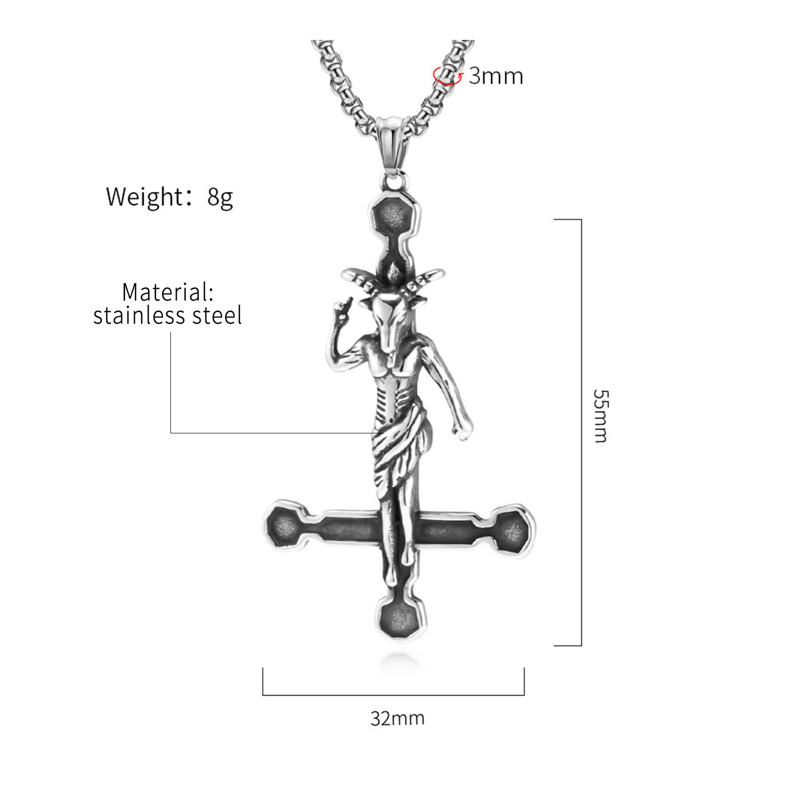Stainless Steel Baphomet Lucifer Necklace Mens Satan Goat