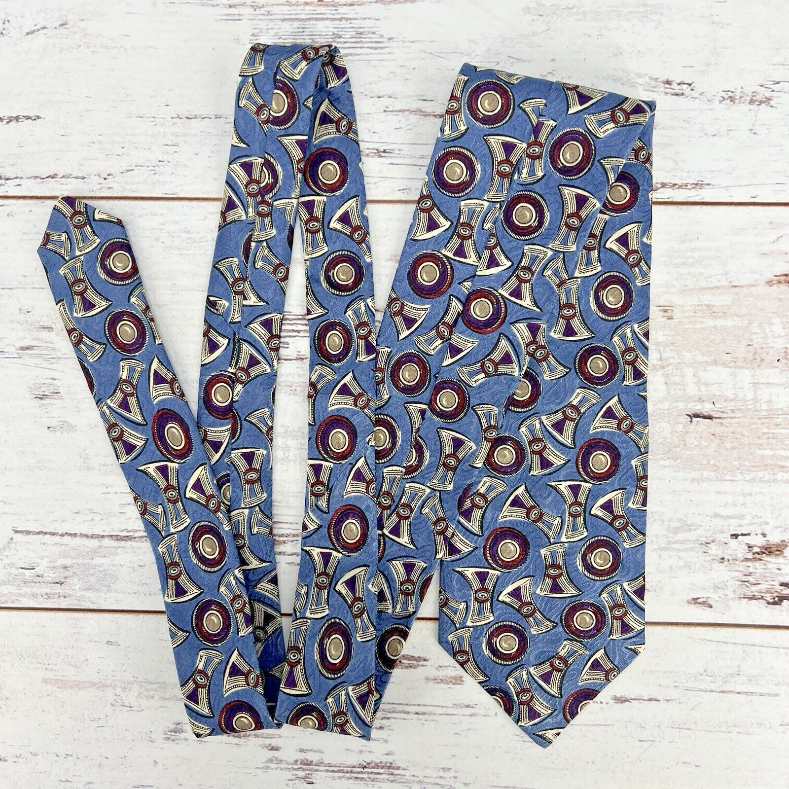 Zenith Made in Italy Silk Tie Blue Abstract Mens Vintage Necktie