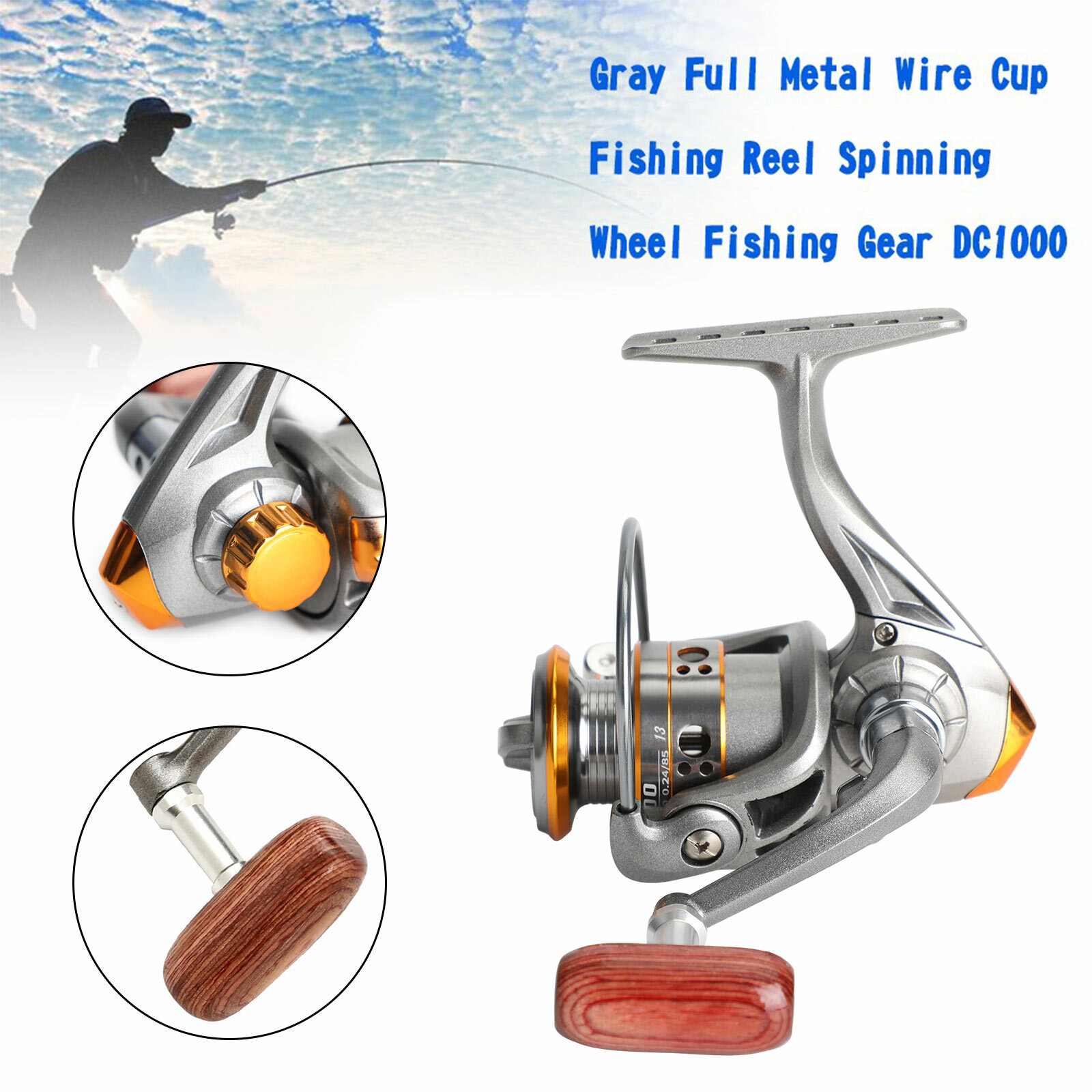 Gray Full Metal Wire Cup Fishing Reel Spinning Wheel Fishing