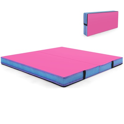 4'x4'x4'' Bi-Folding Gymnastic Tumbling Mat W/Handles for Home Gym Yoga MMA Pink