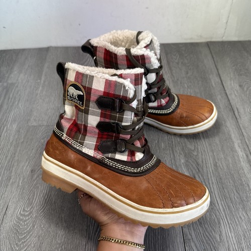 Sorel NL1653-704 Tivoli Red Leather Plaid Sherpa Duck Snow