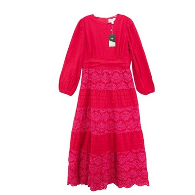 NWT POMANDER PLACE Tuckernuck Red Eyelet Lola Maxi Dress Embroidered LARGE