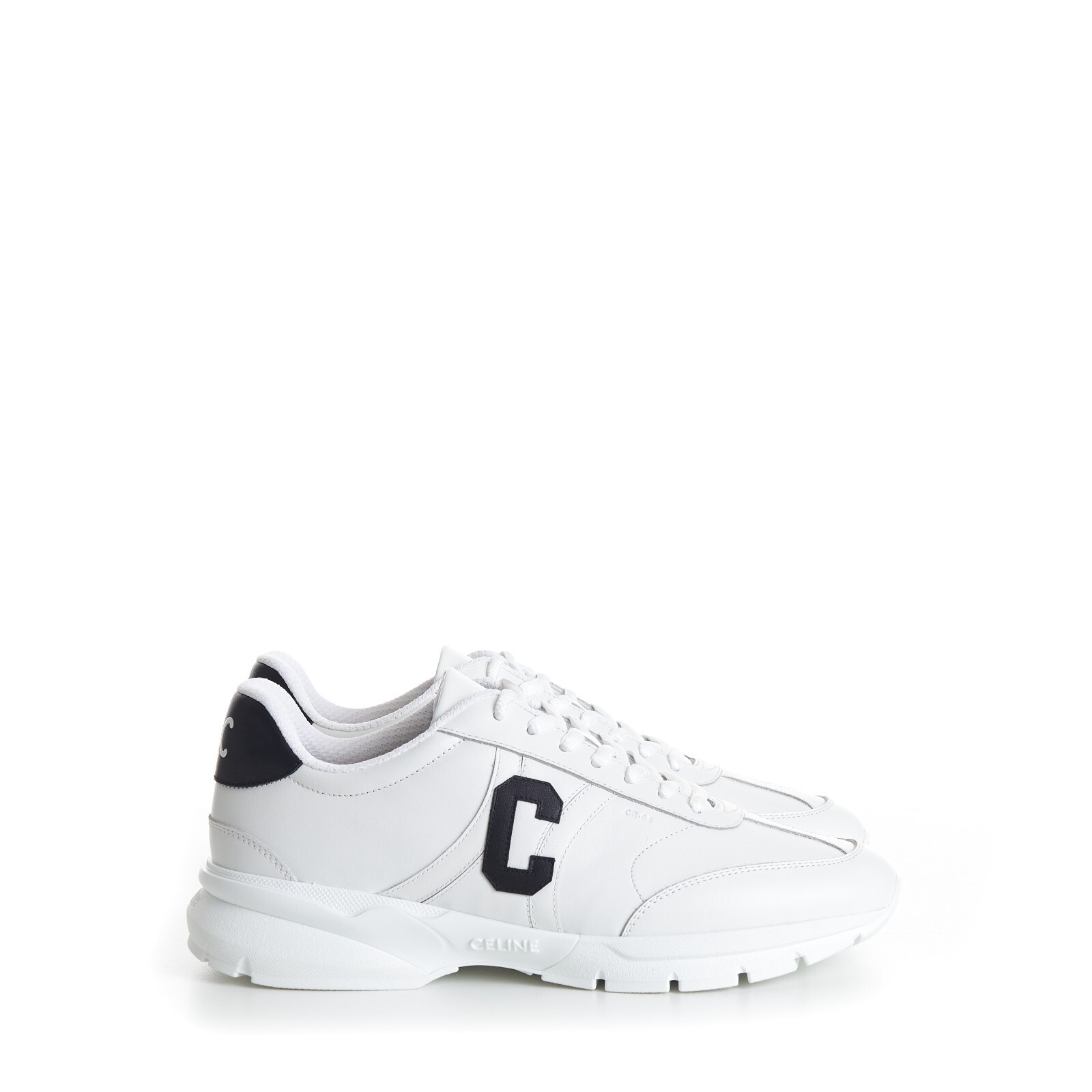 Pre-owned Celine 1100$ Men's Cr-02 Low Lace-up "c" Sneaker / Runner - White Calfskin