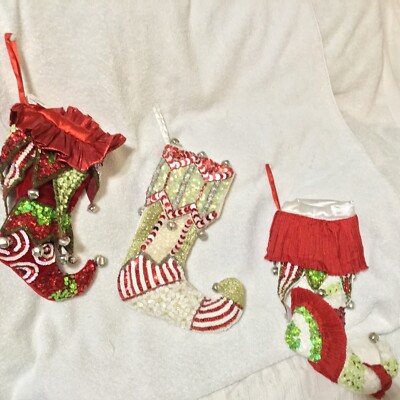 3 Katherine's Christmas Collection Whimsical  Sequences Beads Bells Stocking
