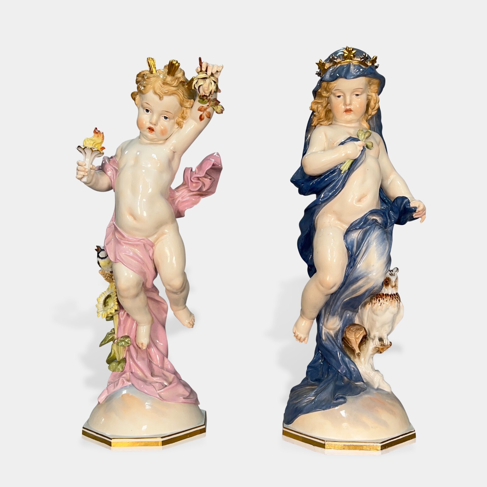 Meissen 希少アンティーク 未使用品 A LARGE PAIR OF ANTIQUE MEISSEN PORCELAIN FIGURES EMBLEMATIC