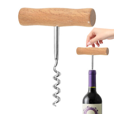 T-Shaped Corkscrew with Wooden Handle - Simply Screw into Cork & Pull for Home