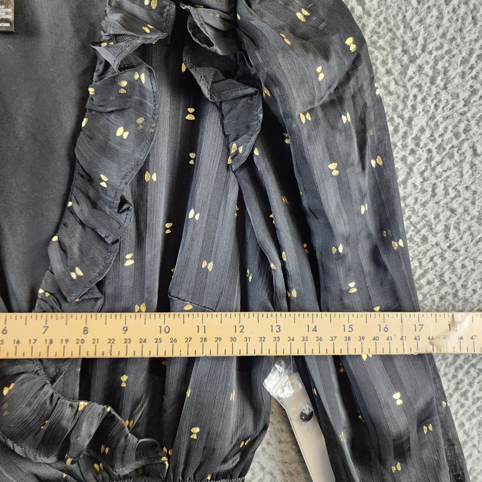 AQUA Ruffle Trim Clip Dot Midi Wrap Dress Women's XS Black/Gold Long Sleeve - Picture 8 of 14