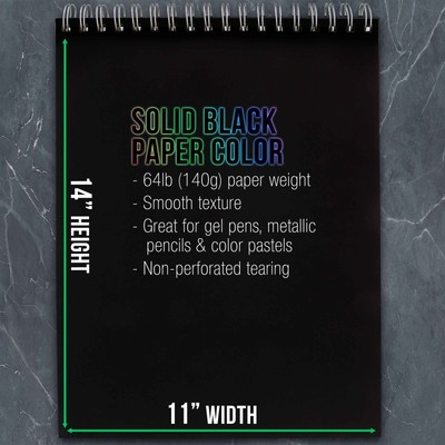 11x14 Black Heavyweight Paper Spiral Bound Sketch Pad,140gsm,30 Sheets (2 Pads)