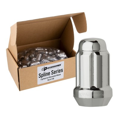 Chrome M12x1.50 Closed End Spline Tuner Lug Nuts - 19mm Hex - Set of 100