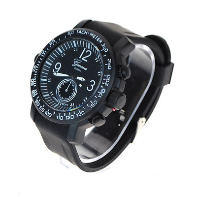 Geneva Mens Water Resistant Stainless Rubber Silicon Band Sporty Wrist Watch