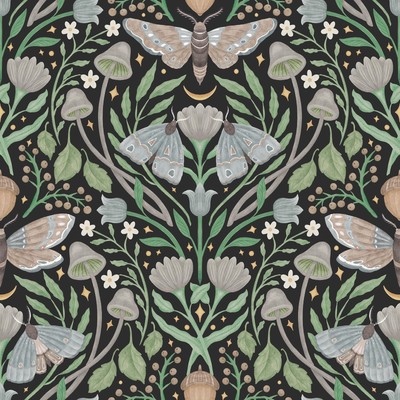 Enchanted Forest Damask Black Peel and Stick Wallpaper, RMK12785PLW
