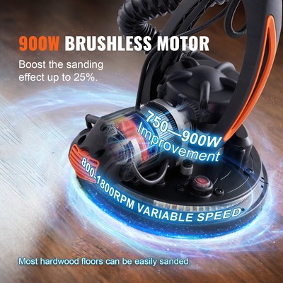 VEVOR Drywall Sander 900W Brush Motor 800-1800RPM Variable Speed & Self-Suction