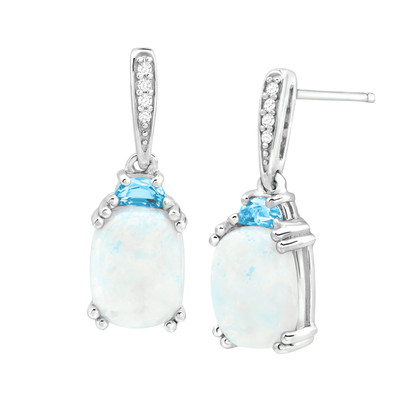 Finecraft 3 cttw Natural Opal & Blue Topaz Drop Earrings with Diamonds in Silver