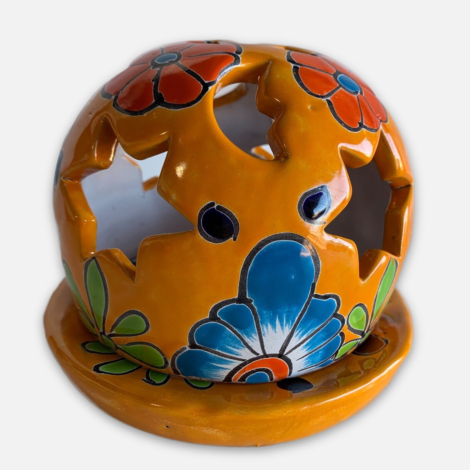 Talavera Pottery Mexican Floral 2-Pc Luminary Stars Moon Cover...