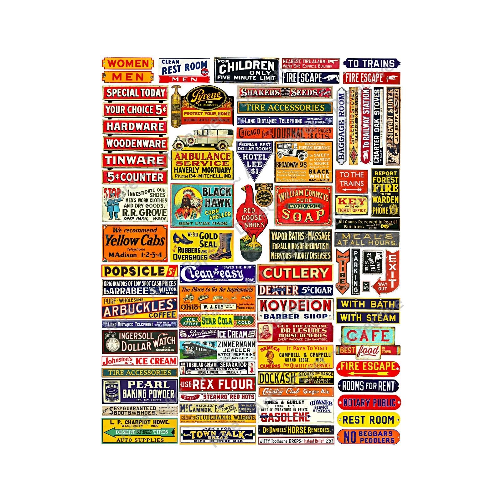 Dollhouse & General Store Signs, 85 Diorama Advertising Signs, 1 STICKER SHEET | eBay for Free Printable Ho Scale Signs