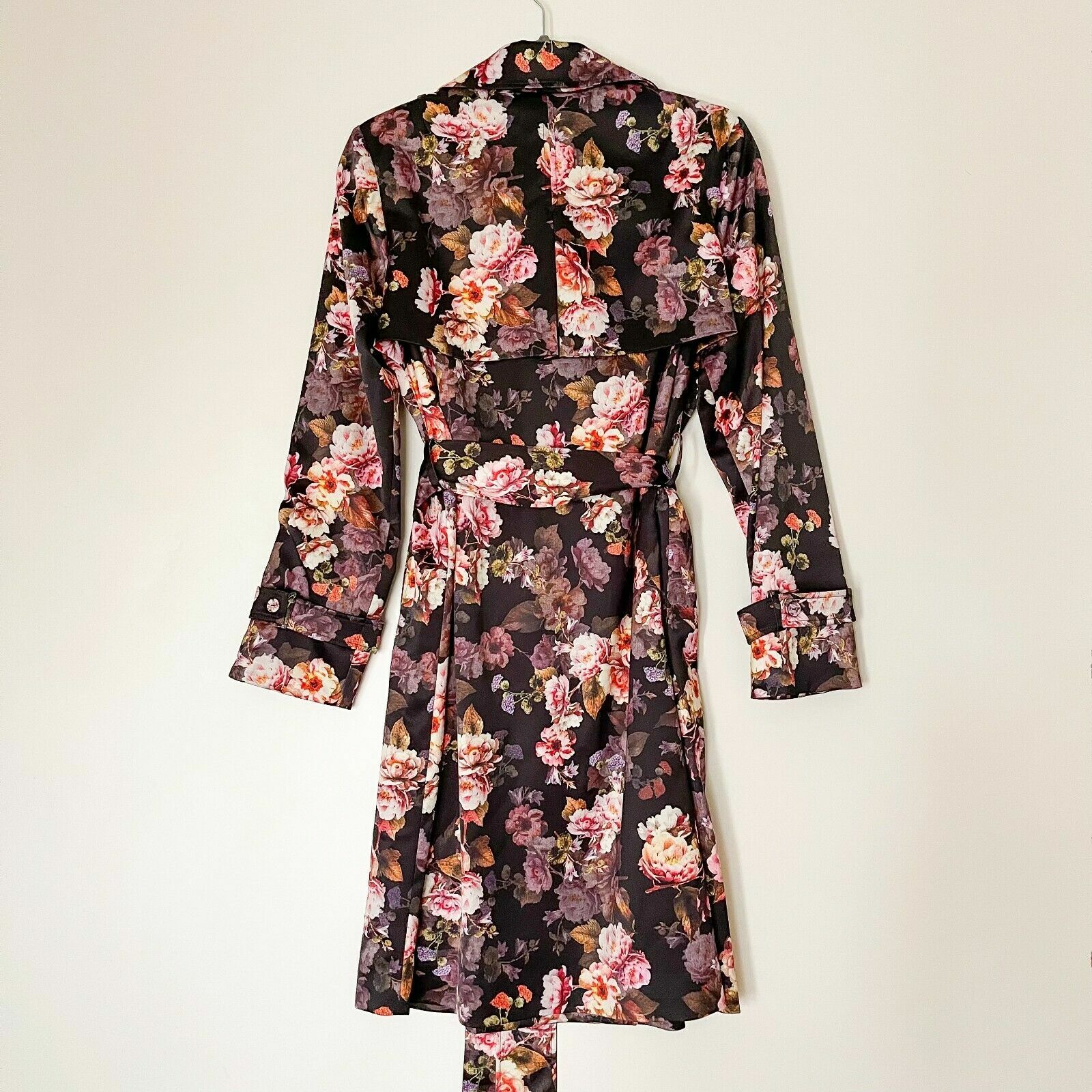 Pre-owned L Agence Women's L'agence Atticus Floral Print Trench Coat, Size S/p M - Black