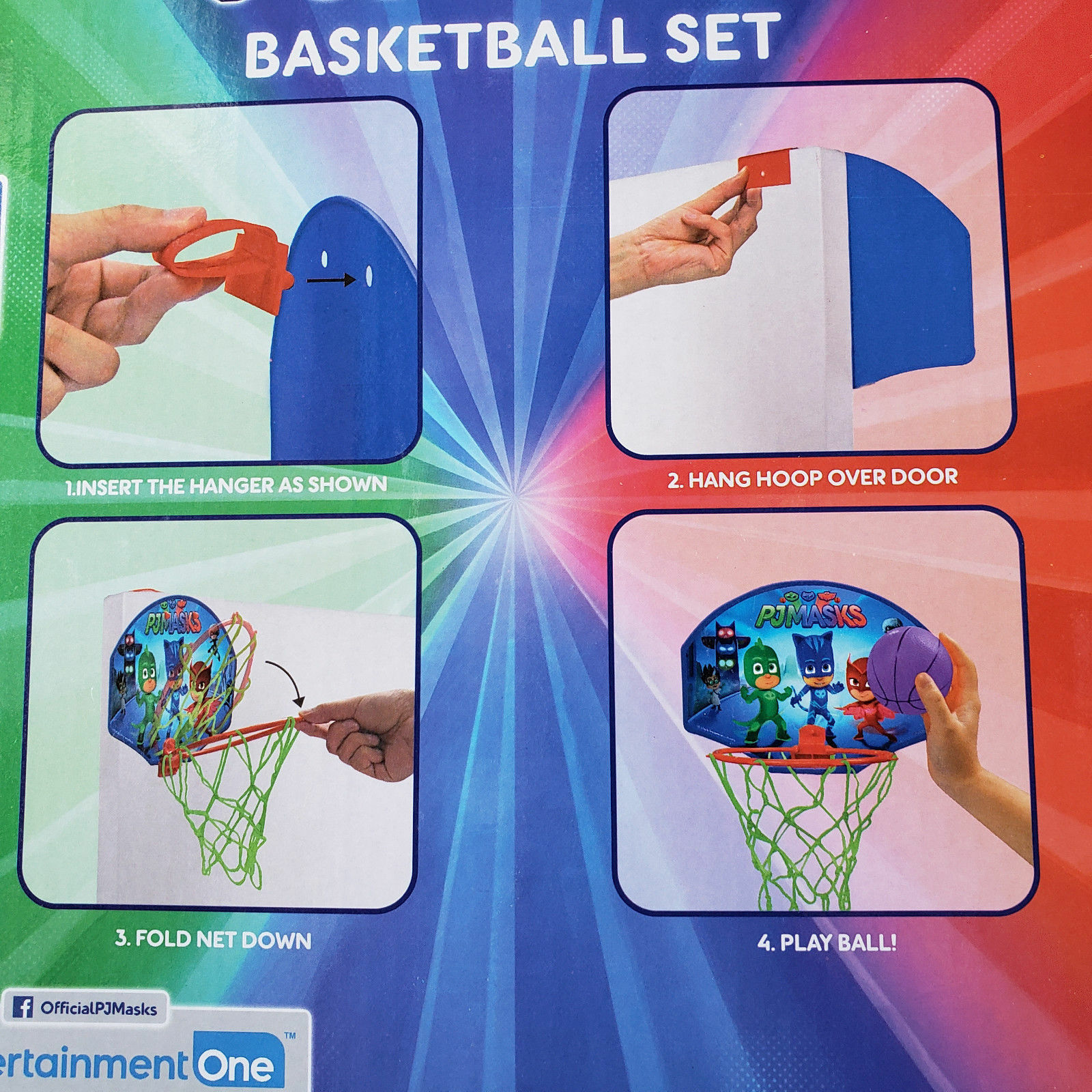 PJ Masks Toy Basketball Set Ball Hoop Net Door Hanger 3+ Catboy Owlette Gekko
